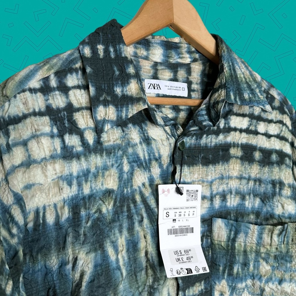 Zara Tie Dye Textured Button Down Shirt
